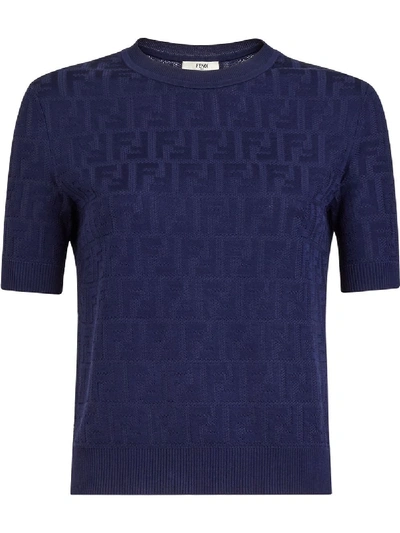 Fendi Ff-monogram Jacquard Cotton-blend Top In Blue
