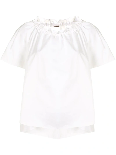 Adam Lippes Shirred Neck Cotton Top In White