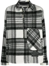 We11 Done Half-zip Plaid Wool Shirt In Grey