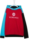 Young Versace Teen Logo-print Colour Block Hoodie In Red