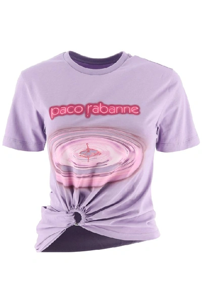 Paco Rabanne Knotted Printed Cotton-jersey T-shirt In Purple/pink/fuchsia