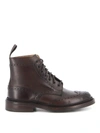 Tricker's Brown Leather Ankle Boot With Brogue Detailing In Dark Brown