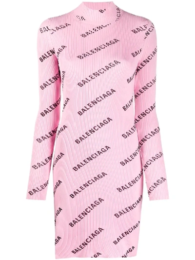 Balenciaga Printed Ribbed-knit Mini Dress In Pink