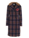 BE BLUMARINE HEART PATCH CHECKED COAT IN BLUE