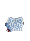 TOMMY HILFIGER ICONIC TOMMY BUCKET BAG IN LIGHT BLUE AND WHITE