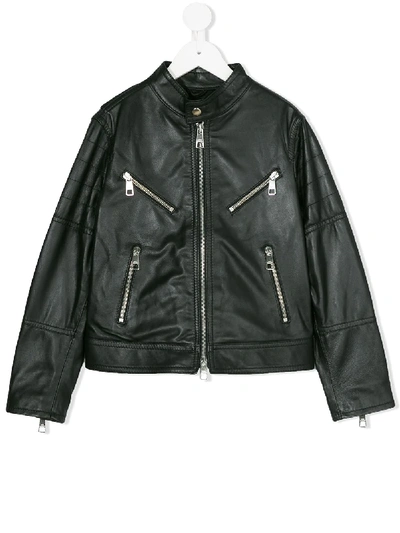 Neil Barrett Kids' Leather Moto Jacket In Black