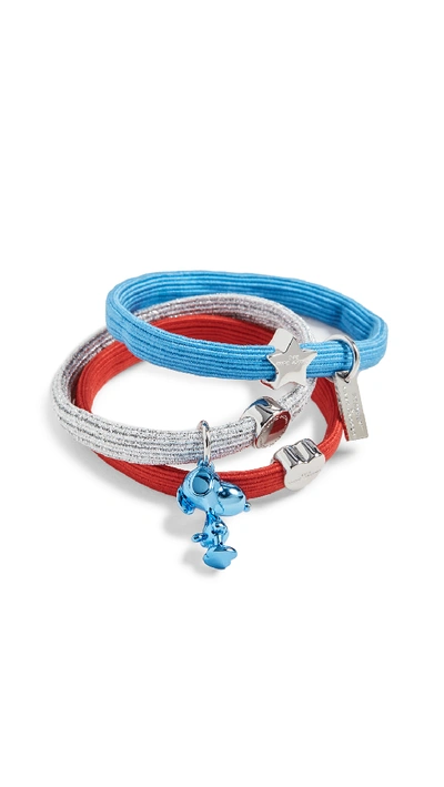 The Marc Jacobs X Peanuts America Elastic Hair Bands In Blue Multi
