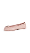 Tory Burch Minnie Travel Ballet Flats With Leather Logo In Rosa
