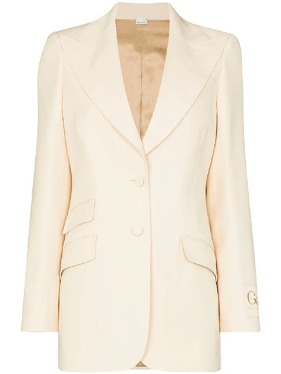 Gucci Wool & Silk Cady Crepe Blazer Jacket In Beige