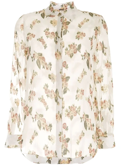 Adam Lippes Metallic Floral Fil Coupe Silk Blend Blouse In Ivory Floral