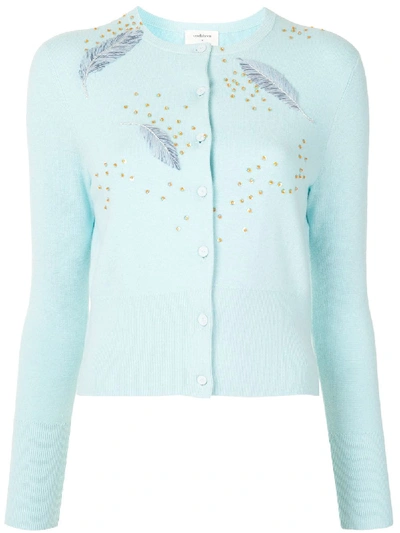Onefifteen Feather Embroidered Sequin Detail Cardigan In Blue