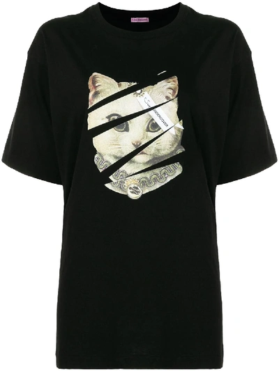 Undercover Cat Print T-shirt In Black