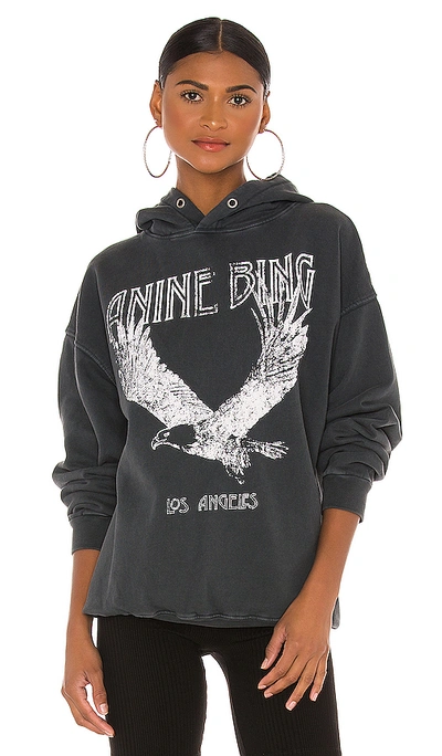 Anine Bing Rowe Eagle Hoodie In Washed Black