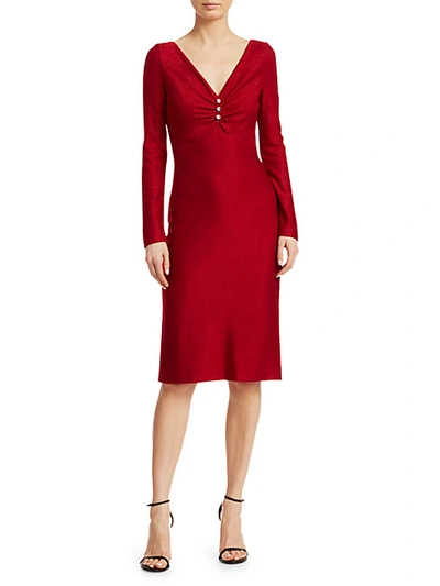 St. John Evening Shimmer Wool-blend V-neck Dress In Ruby