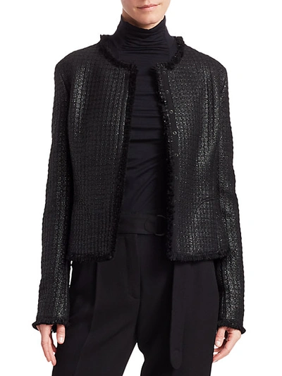 Akris Punto Lacquered Tweed Fringe Jacket In Black