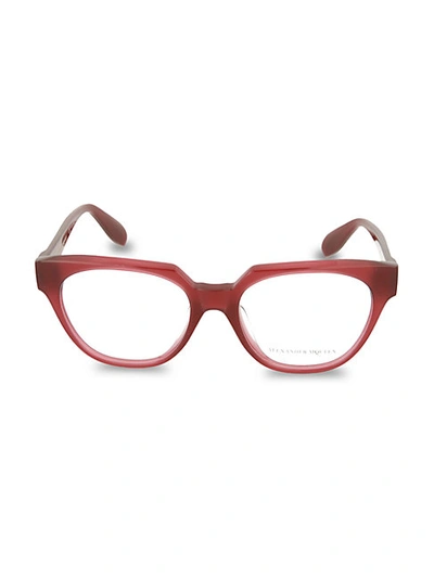 Alexander Mcqueen Core Blue Light 52mm Square Optical Glasses In Red Transparent