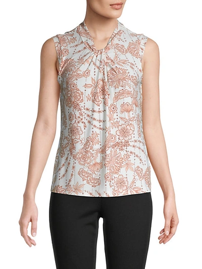 Tommy Hilfiger Sleeveless Printed Knot-neck Top In Ivory Powder Pink