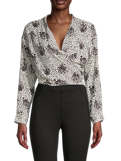 Allison New York Petite Floral Wrap Top In Black White