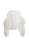 LOEWE FEATHER-TRIMMED CABLE-KNIT MOHAIR SWEATER,821391