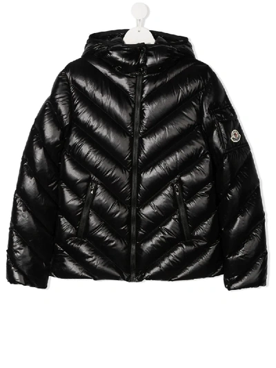 Moncler Kids' Chevron-quilted Hooded Coat In Black
