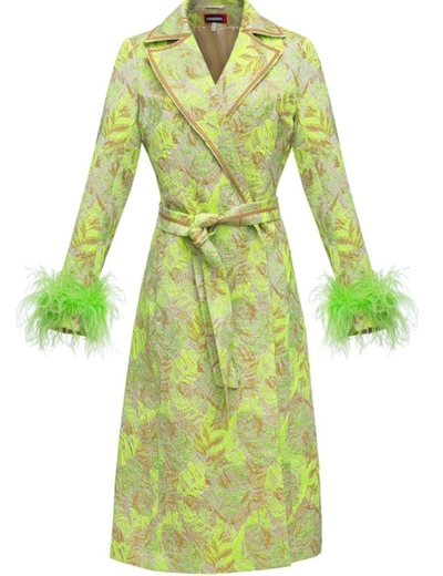 Andreeva Mint Jacqueline Coat With Detachable Feathers Cuffs In Green