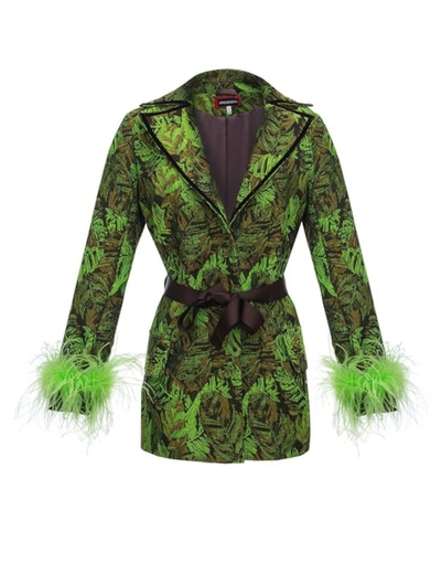 Andreeva Green Jacqueline Jacket With Detachable Feather Cuffs