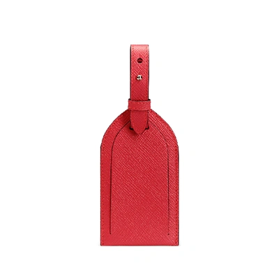 Smythson Luggage Tag In Panama In Scarlet Red