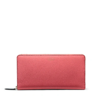Smythson Panama Zip Travel Wallet In Coral