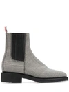 THOM BROWNE CHELSEA BOOTS WITH COVERED ELASTIC & CREPE SOLE IN ENGINEERED 4 BAR POW HEAVY WOOL