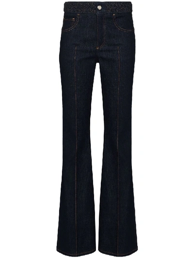 Chloé Braided High-rise Flared-leg Jeans In Navy Blue