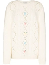 ALESSANDRA RICH FLORAL-EMBROIDERED FINE-KNIT JUMPER
