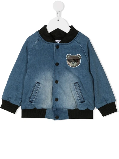 Moschino Babies' Toy Bear Bomber Jacket In Blue