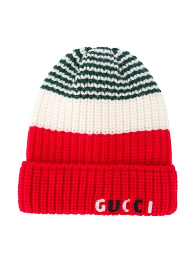 Gucci Babies' Logo刺绣套头帽 In Red