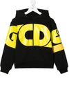 Gcds Logo Print Cotton Sweatshirt Hoodie In Black