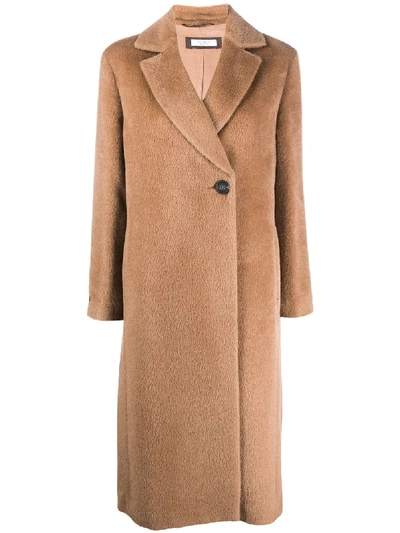 Peserico Single-breasted Wool Coat In Brown