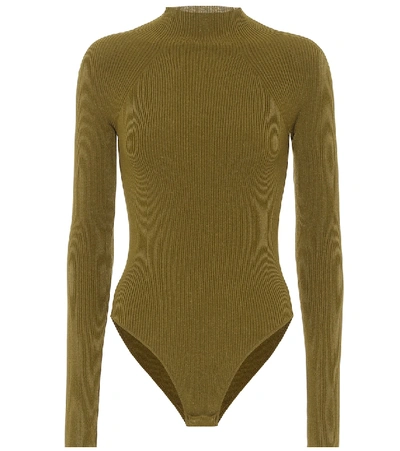 Zeynep Arcay Cutout Ribbed-knit Bodysuit In Green