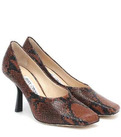 Jimmy Choo Marcela 85 Snake-print Leather Pumps In Brown