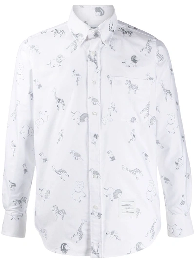 Thom Browne Animal Print Button Down In White