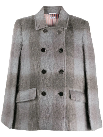 Thom Browne Db High Break Cape In Large Buffalo Check Hairy Mohair In Grey