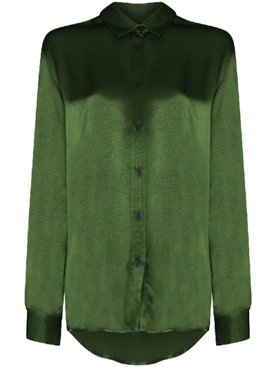 Asceno Milan Green Bamboo Satin Oversized Shirt