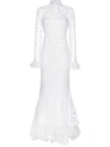 ALESSANDRA RICH HIGH-NECK LACE GOWN