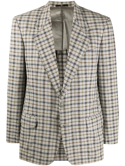 Pre-owned Valentino 1980s Checked Slim-fit Blazer In Grey