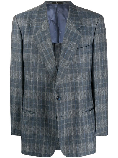 Pre-owned Valentino 1980s Checked Slim-fit Blazer In Blue