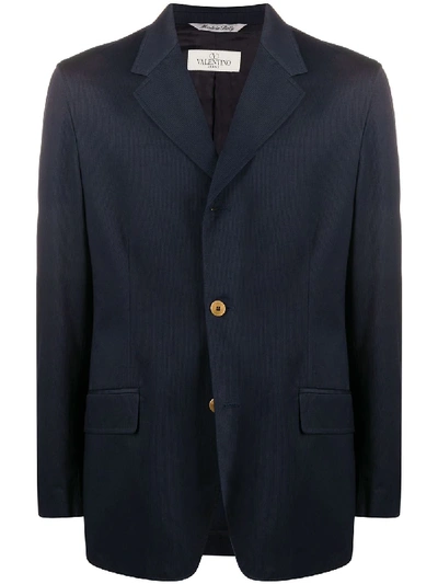 Pre-owned Valentino 1990s Notched Lapels Buttoned Blazer In Blue