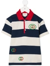GUCCI EMBROIDERED LOGO STRIPED POLO SHIRT