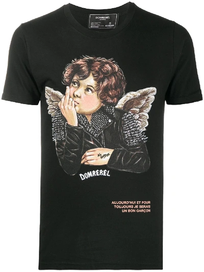 Domrebel Angel Print T-shirt In Black