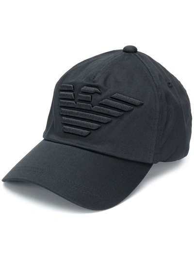 Emporio Armani Logo刺绣棒球帽 In Black