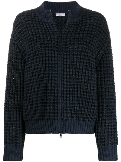 Brunello Cucinelli Textured Zipped Cardigan In Blue