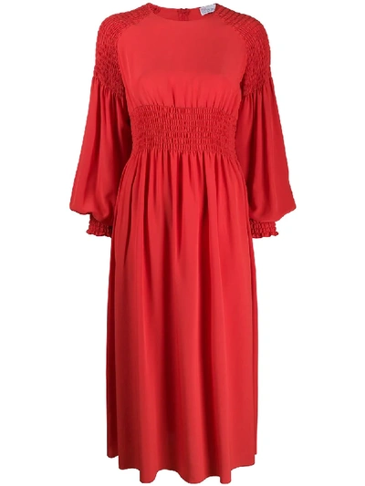 Red Valentino Shirred Mid-length Dress In Red