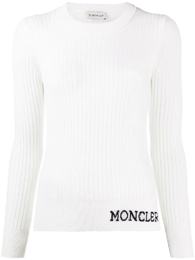 Moncler Jacquard Logo Rib Wool Sweater In White